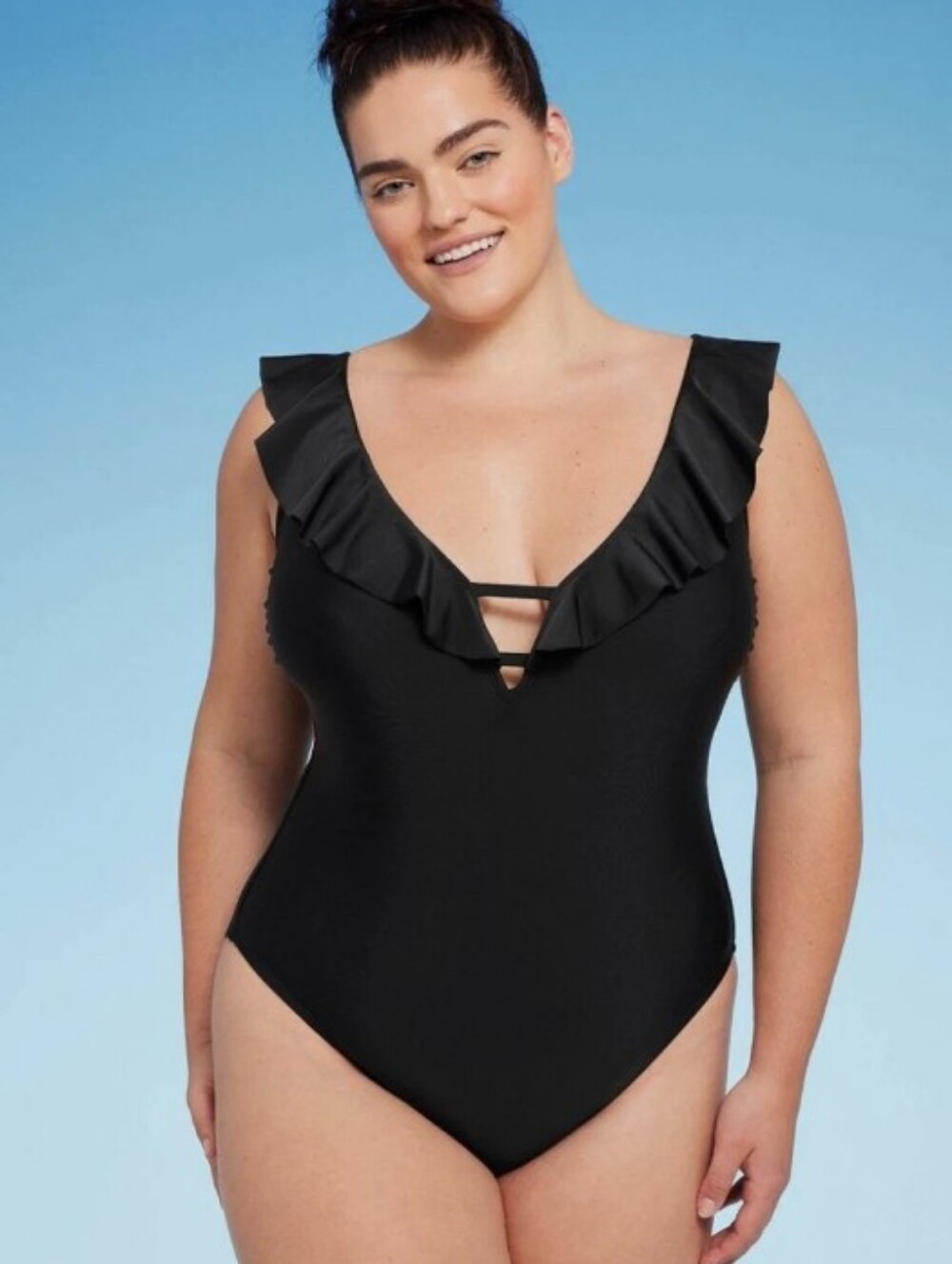 Ruffled One-Piece Swimsuit Black Sz XL (16) by Shade & Shore NWT